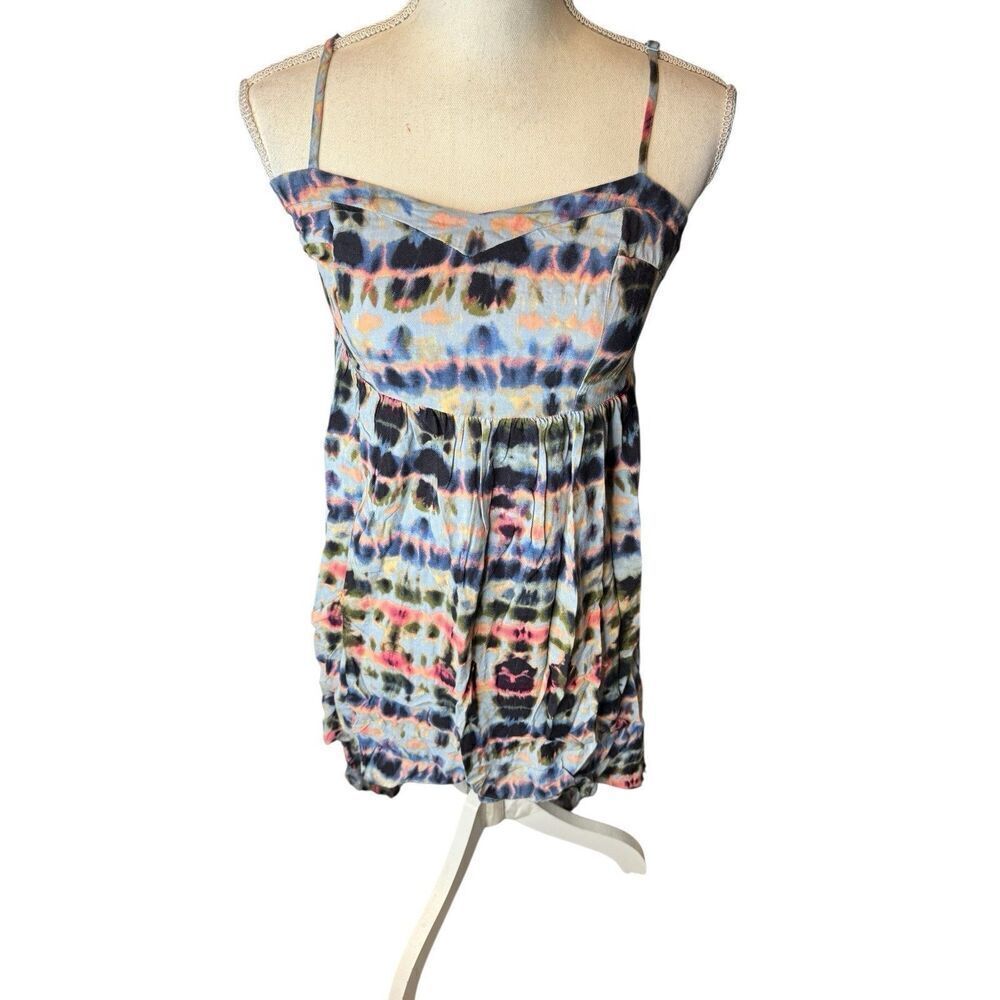 Y2K Babydoll High Low Tie Dye Dress Smocked Waist Boho Fairly Sz Med Vintage